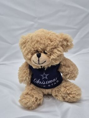 Plush Tan Teddy Bear with Navy Shirt - Kids Toy